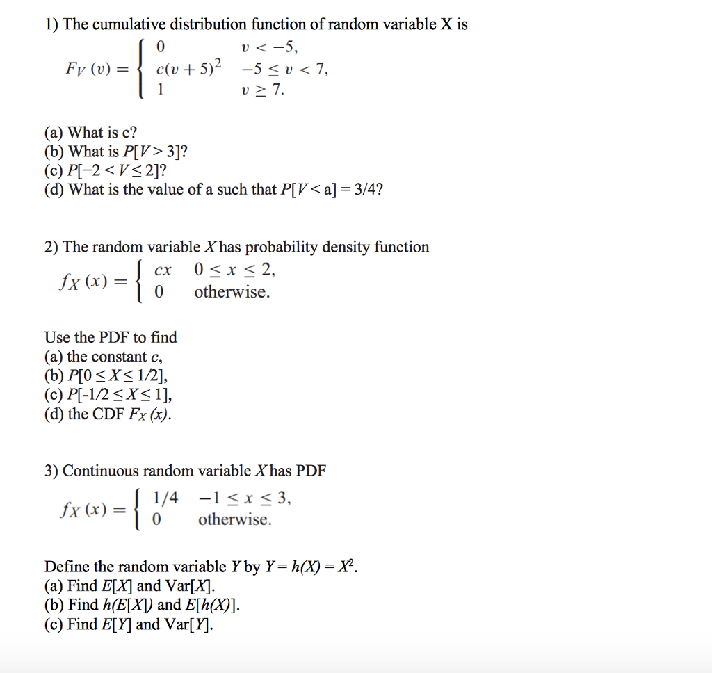 Solved 1 The Cumulative Distribution Function Of Random Chegg Com