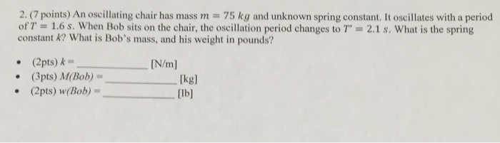 Solved An Oscillating Chair Has Mass M 75 Kg And Unknow