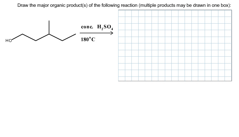 Draw the major organic product(s) of the following reaction (multiple products may be drawn in one box): conc. H, SO Hon 180°C