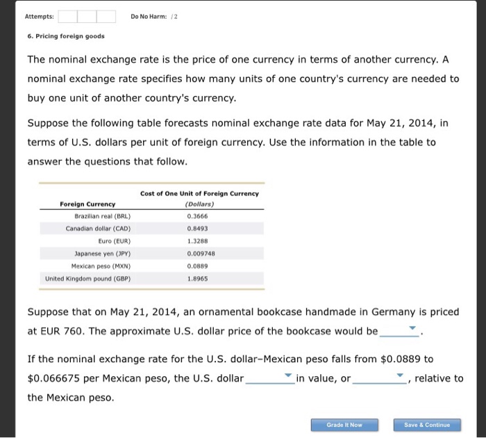 Solved 6 Pricing Foreign Goods The Nominal Exchange Rate - 