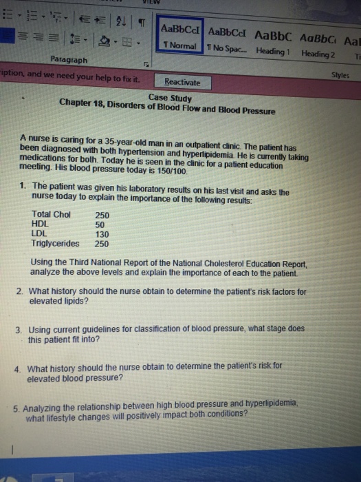 Solved Case Studychapter 18 Disorders Of Blood Flow And Chegg Com