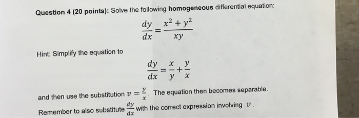Solve The Following Homogeneous Differential Chegg Com