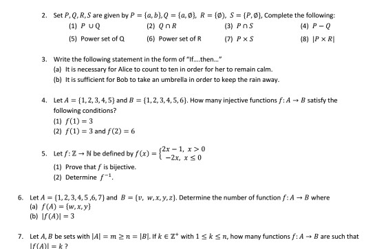 Solved 2 Set P Q R S Are Given By P A B Q A 0 R Chegg Com