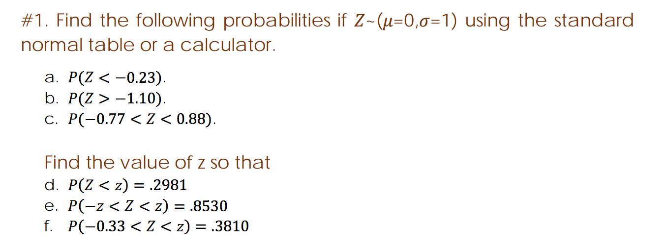 Solved Find The Following Probabilities If Z Mu 0 Sigm Chegg Com