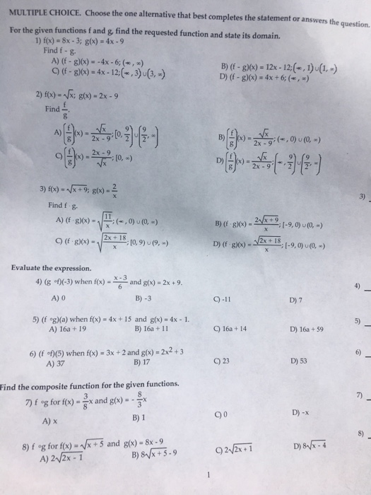 Evaluate The Expression G F 3 When F X X Chegg Com