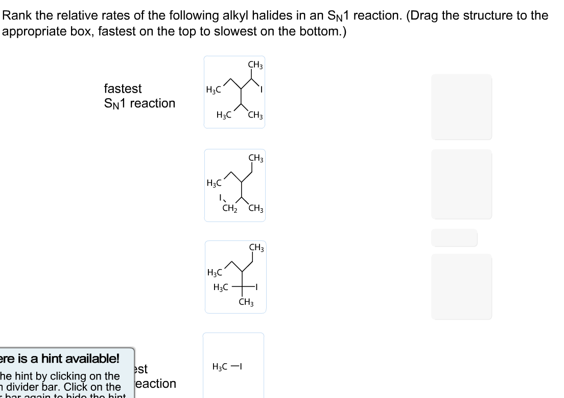 rank the relative rates of the following alkyl halides in an sn1 reaction