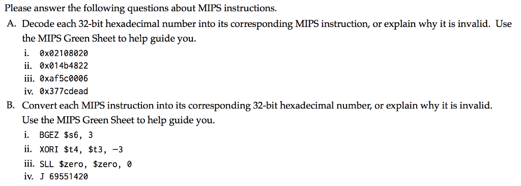 Please Answer The Following Questions About Mips I Chegg Com