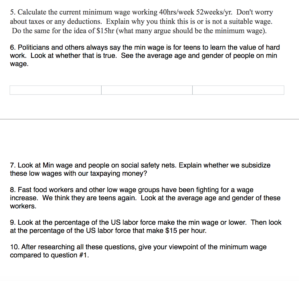 Solved 5 Calculate The Current Minimum Wage Working 40hr