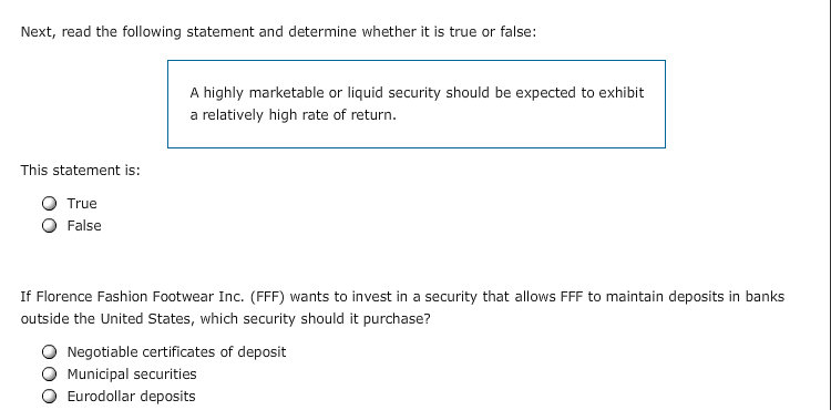 Solved 8 The Characteristics Of Marketable Securities Chegg Com