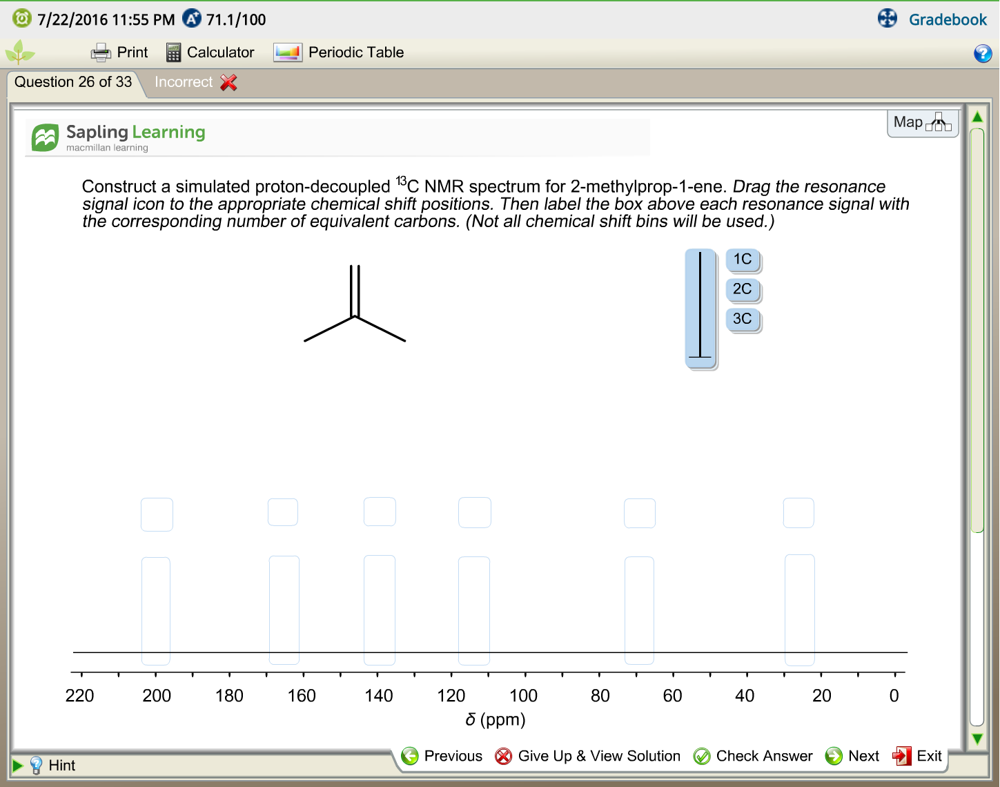 Construct a simulated proton-decoupled 13c nmr