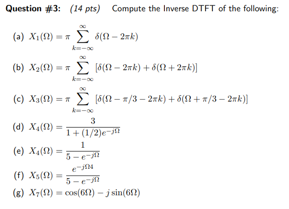 Solved: Question #3: (14 Pts) Compute The Inverse DTFT Of ...