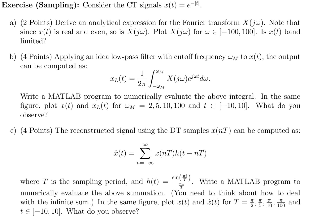 Solved Exercise Sampling Consider The Ct Signals X T Chegg Com