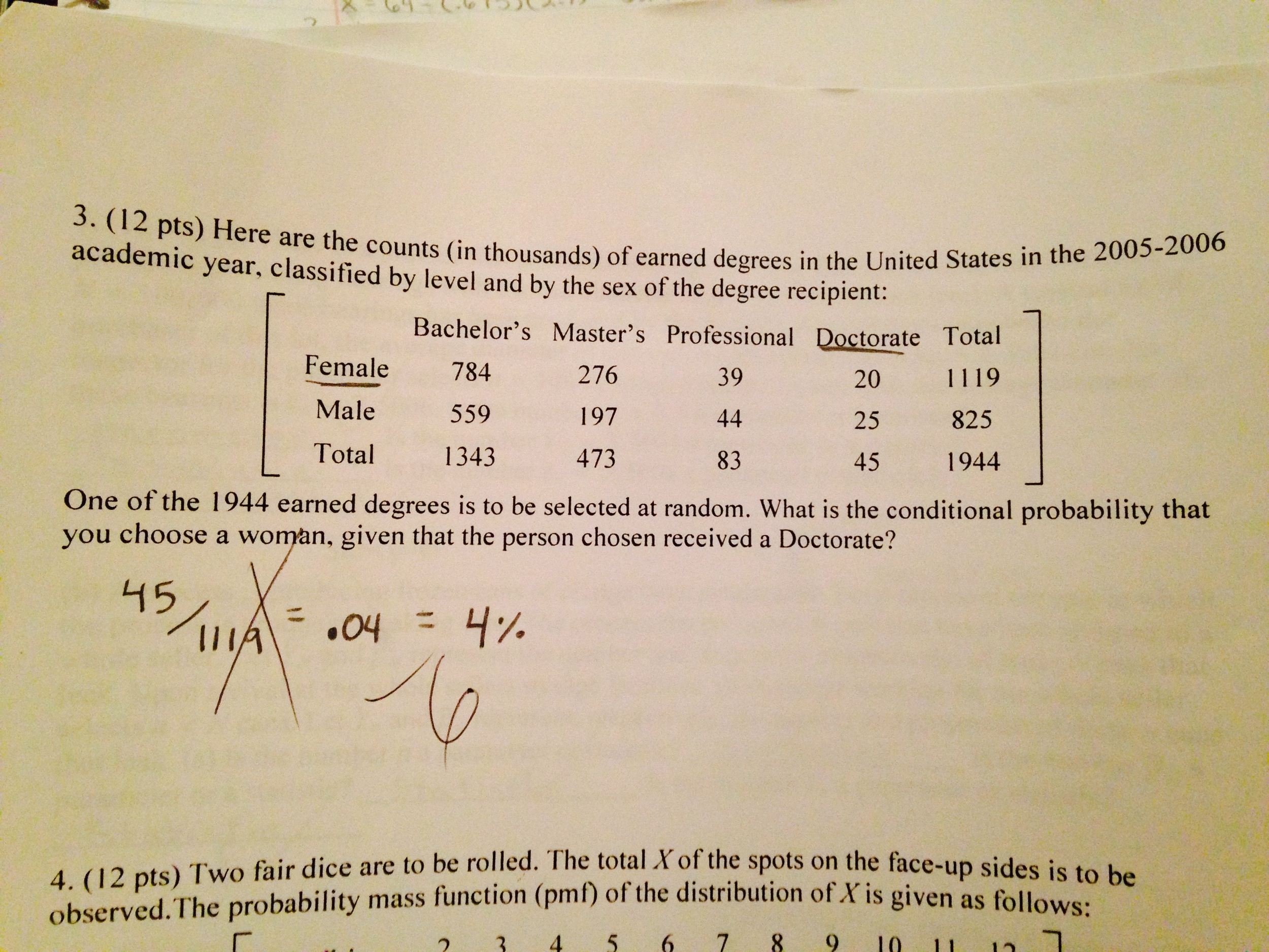 Here Are The Counts In Thousands Of Earned Degrees Chegg 