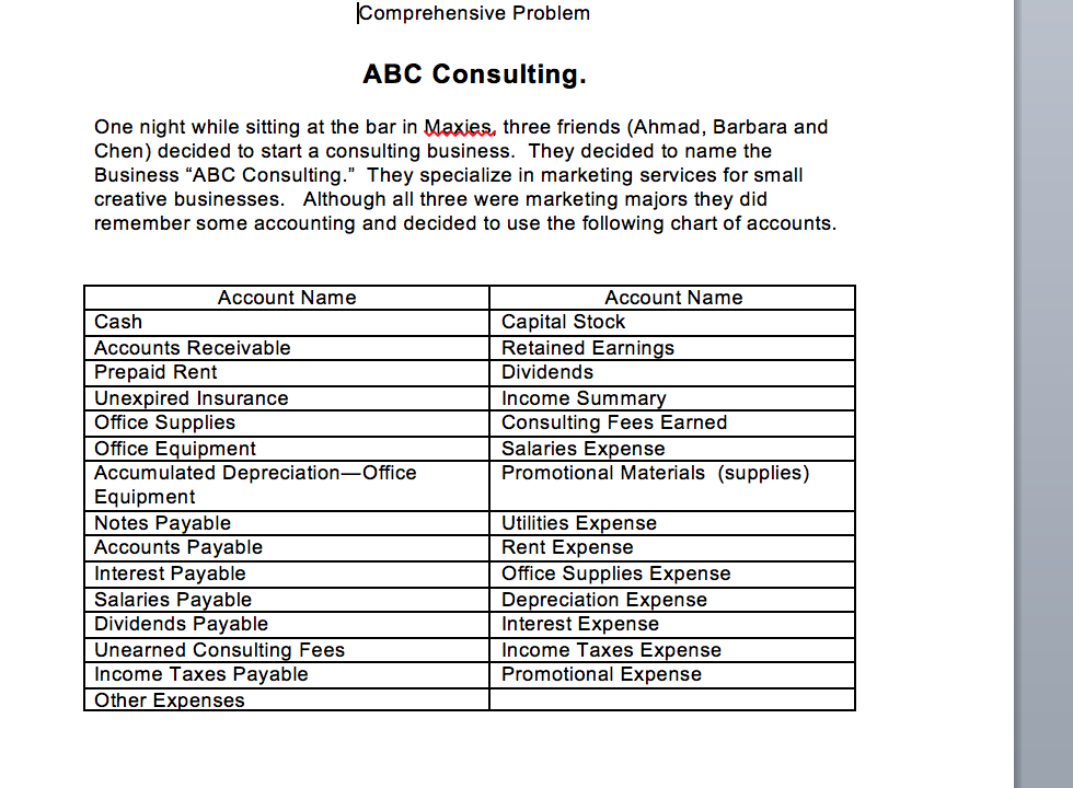 Chart Of Accounts For Consulting Business