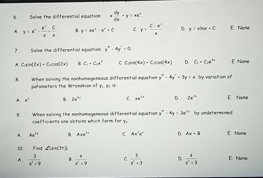 Solved Solve The Differential Equation X Dy Dx Y Xe Chegg Com