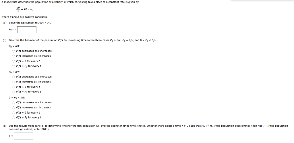 Solved A Model That Describes The Population Of A Fishery Chegg Com