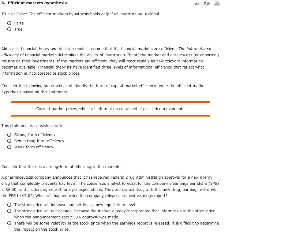 Solved The Efficient Markets Hypothesis Holds Only If All