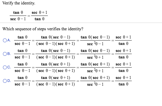 Solved Verify the identity. tan theta/sec theta - 1 = sec | Chegg.com