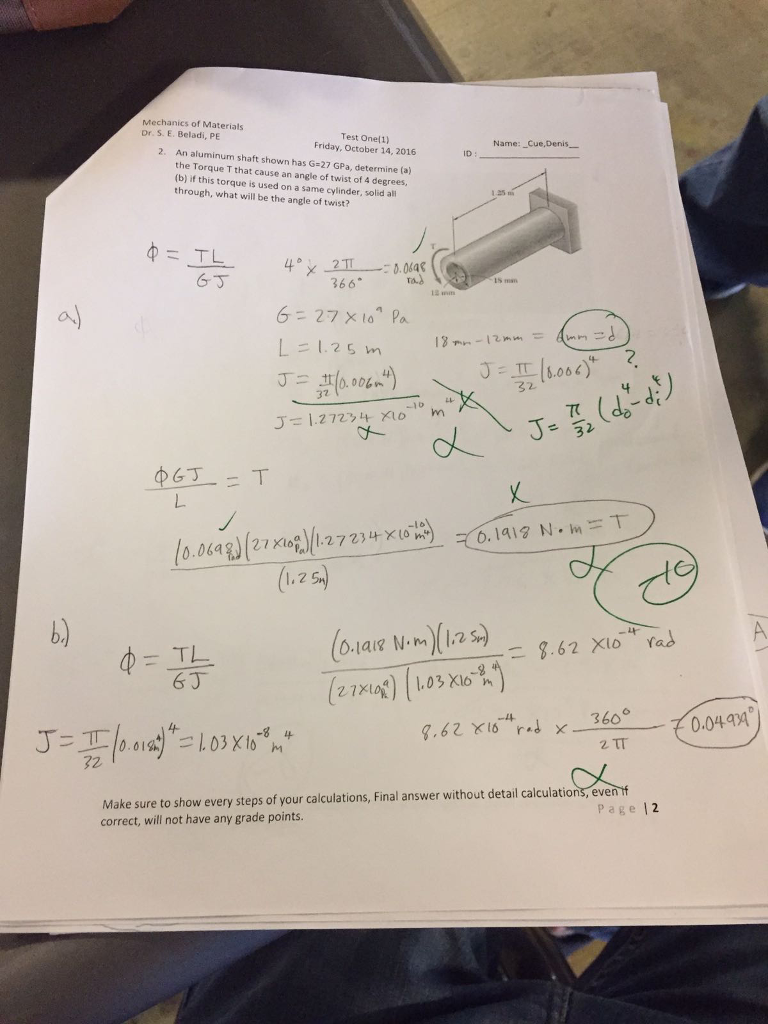 An Aluminum Shaft Shown Has G 27 Gpa Determine A Chegg 