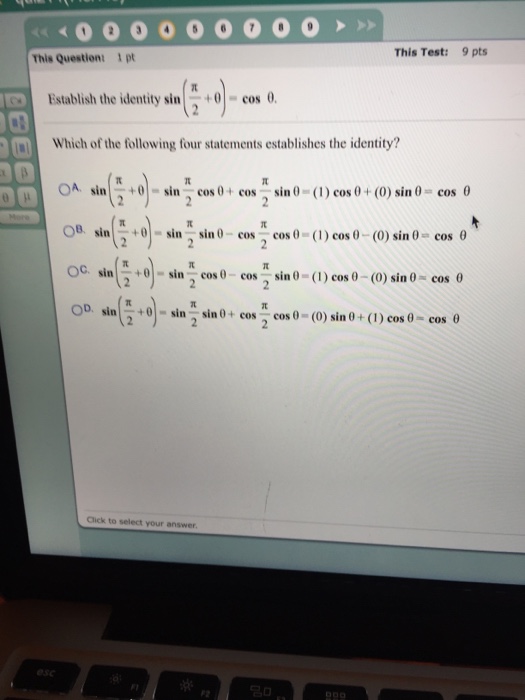 Establish The Identity Sin Pi 2 Theta Cos Theta Chegg Com