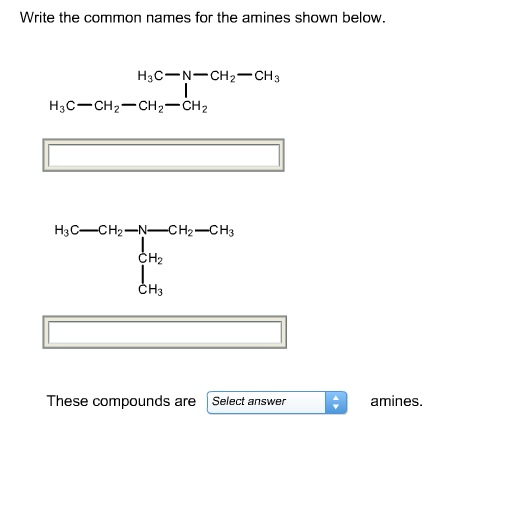 Write names for the amines shown below.  These com