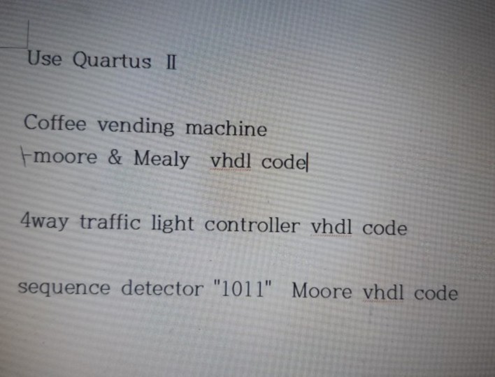 Solved: Use Quartus II Coffee Vending Machine Moore & Meal ...