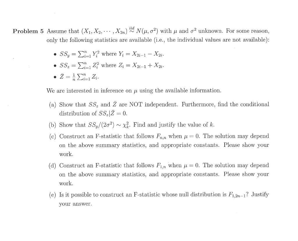 Solved Assume That X 1 X 2 X 2n N Mu Sigma ƒ2 W Chegg Com