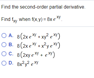 Solved Find The Second Order Partial Derivative Find F Xy Chegg Com