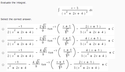 Evaluate The Integral X 3 X2 2x 4 2 Dx Select Chegg Com