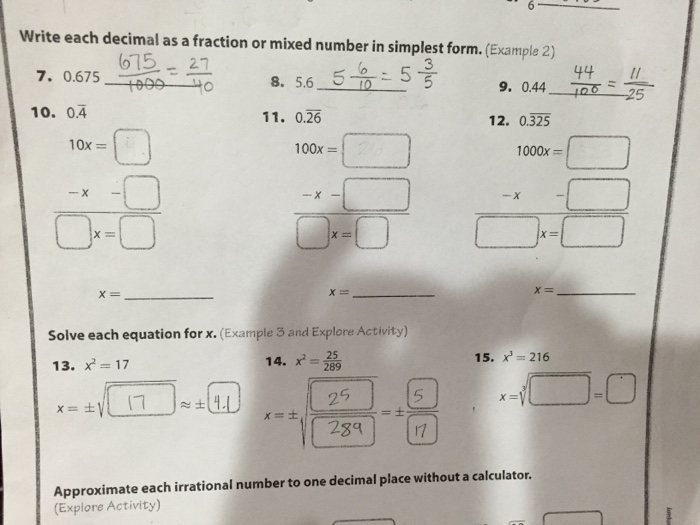 Solved Write Each Decimal As A Fraction Or Mixed Number I