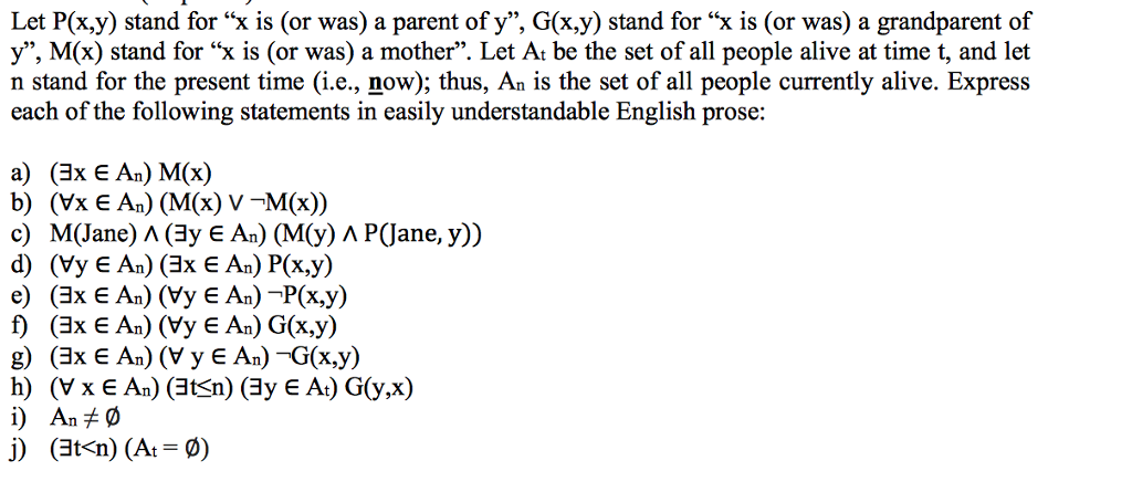 Solved Let P X Y Stand For X Is Or Was A Parent Of Y Chegg Com