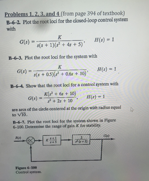 Solved Plot The Root Loci For The Closed Loop Control Sys Chegg Com