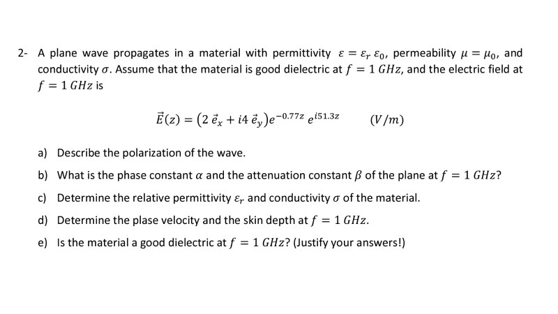 Solved 2 A Plane Wave Propagates In A Material With Perm Chegg Com