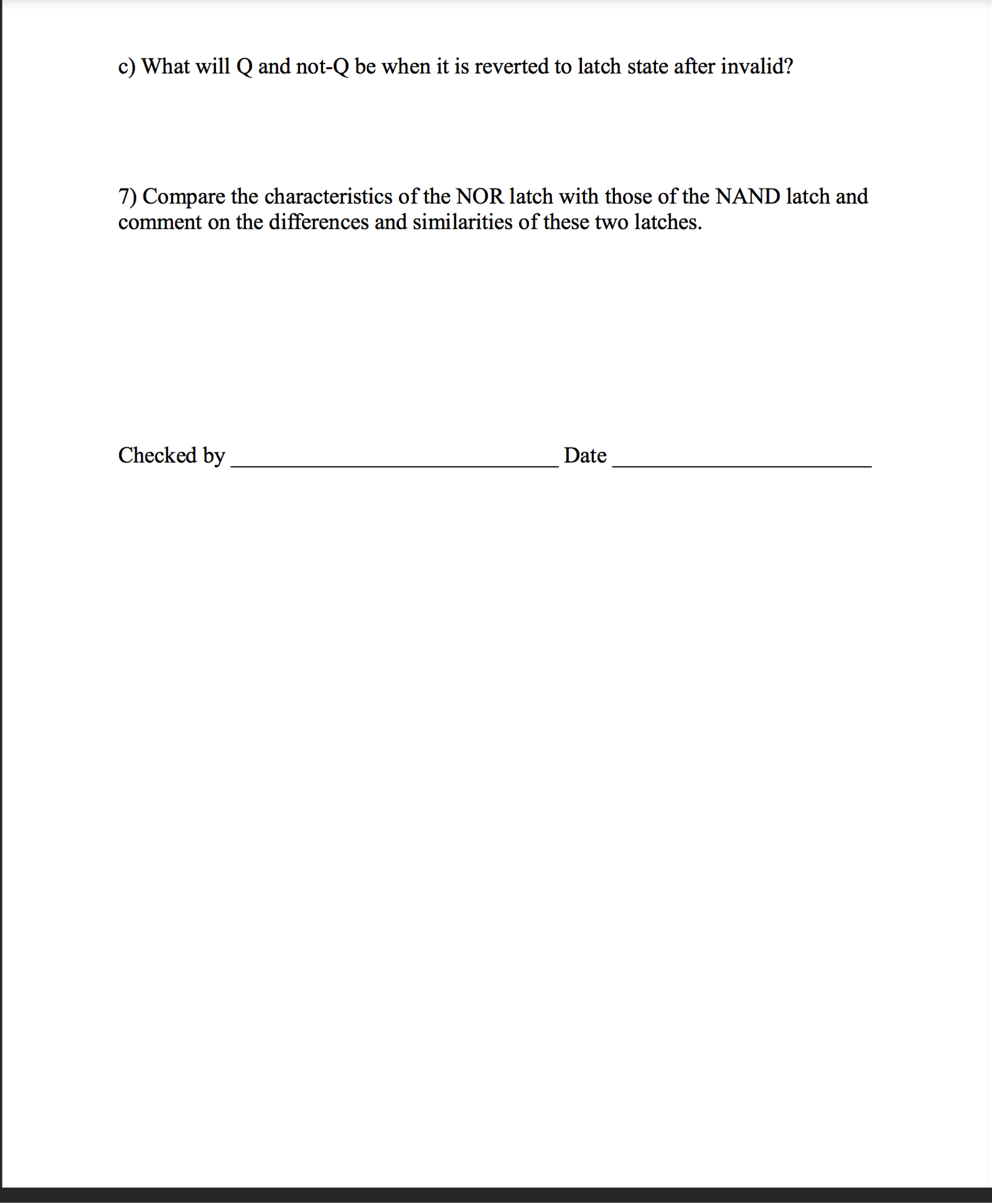 Having trouble answering these questions and understanding S and R latches. Thank you