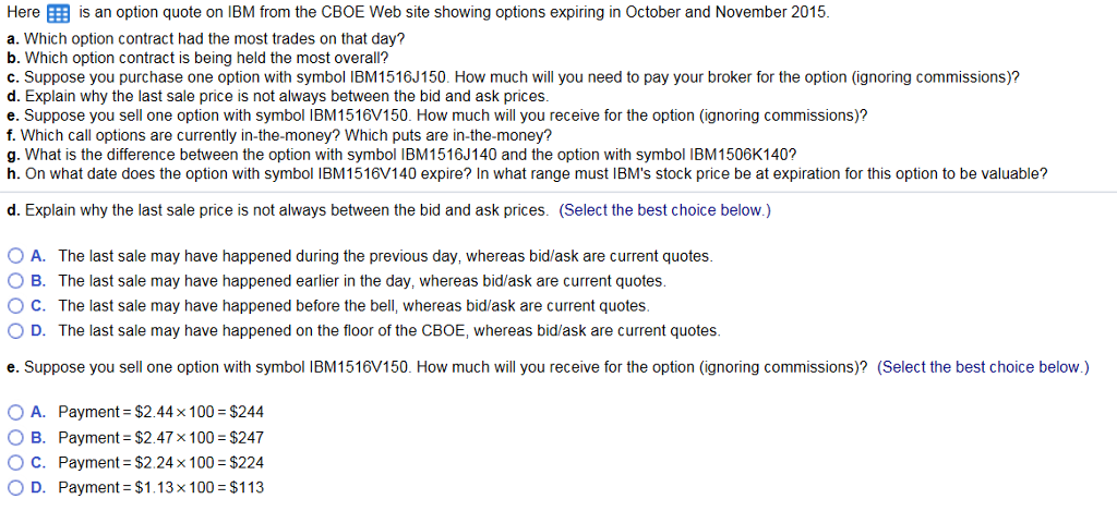 Solved: Here Is An Option Quote On IBM From The CBOE Web S ...