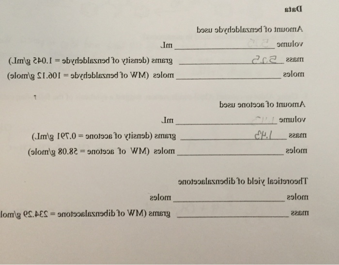 Solved Amount Of Benzaldehyde Used Volume Ml Chegg Com