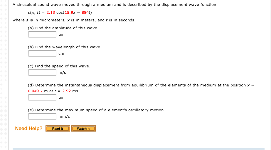 Solved A Sinusoidal Sound Wave Moves Through A Medium And Chegg Com