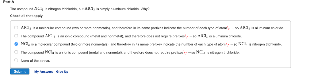 Solved Part A The Compound NCl Is Nitrogen Trichloride, B