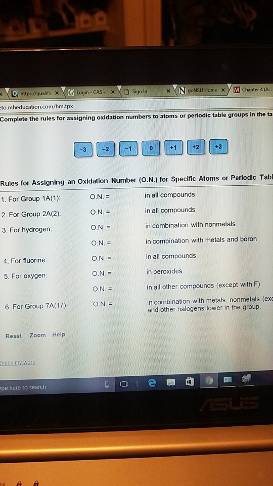 Complete The Rules For Assigning Oxidation Numbers To Chegg Com