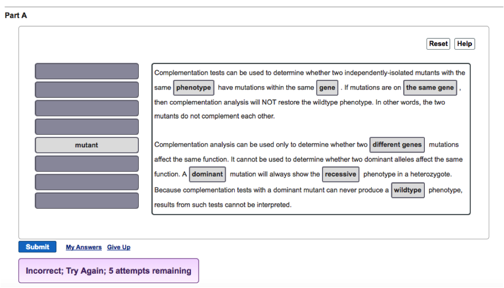 Solved Part A Resethelp Complementation Tests Can Be Used To Chegg Com