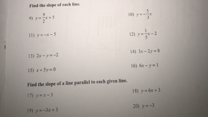 Solved Find The Slope Of Each Line Y 9 2 X 5 Y 5 3 Chegg Com