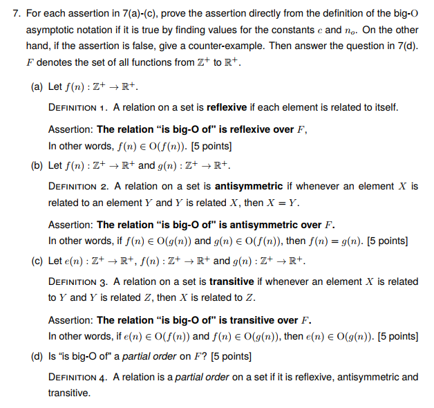 For Each Assertion In 7 A C Prove The Assertion Directly From The Definition Of The Big O Asymptotic N
