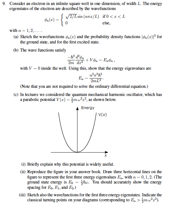 Solved Consider an e−in the n=3 state of an infinite square