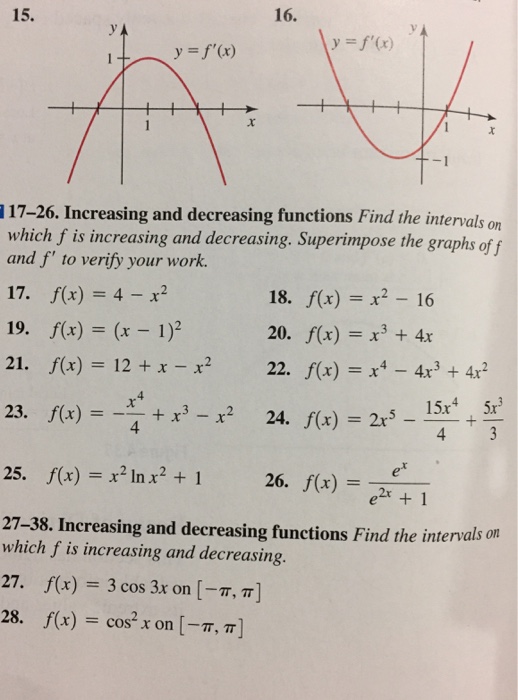 Increasing And Decreasing Functions Find The Chegg Com