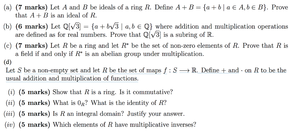 Solved (a) (7 marks) Let A and B be ideals of a ring R. | Chegg.com