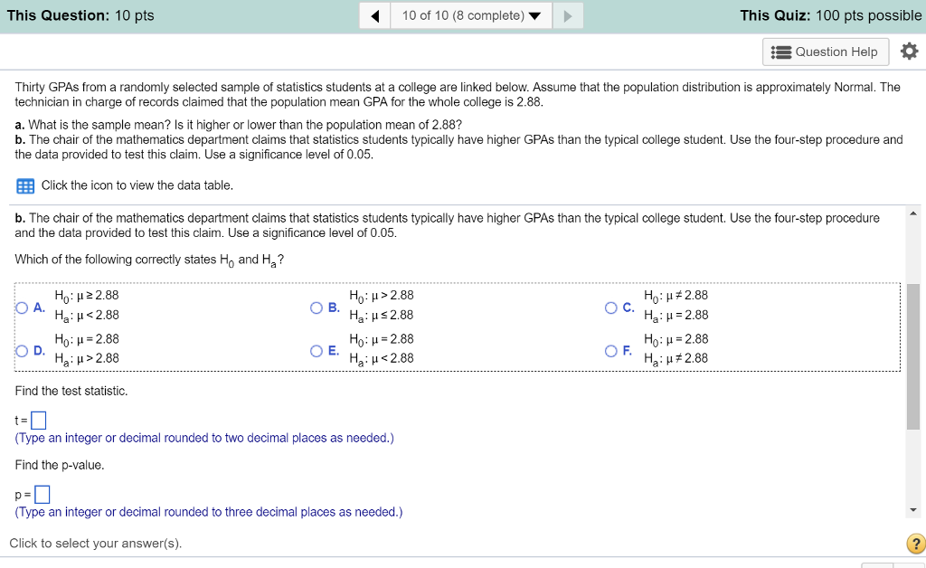 Solved Thirty Gpas From A Randomly Selected Sample Of Sta