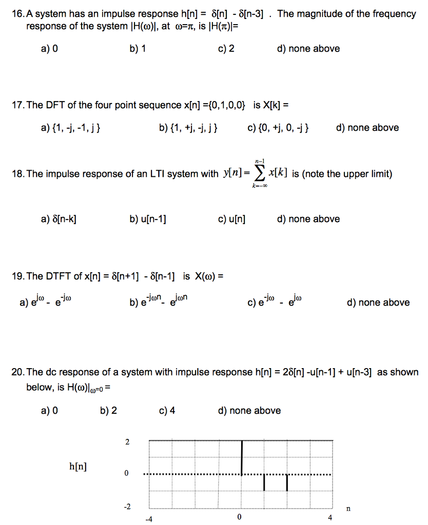 Solved A System Has An Impulse Response H N Delta N Chegg Com