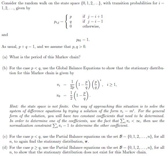Consider The Random Walk On The State Space 0 1 2 Chegg Com
