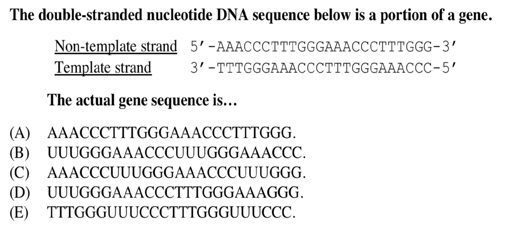 Solved The Double Stranded Nucleotide Dna Sequence Below Chegg Com