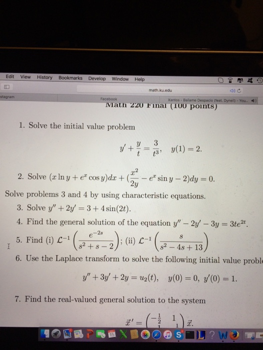 Solve The Initial Value Problem Y Y T 3 T 3 Chegg Com